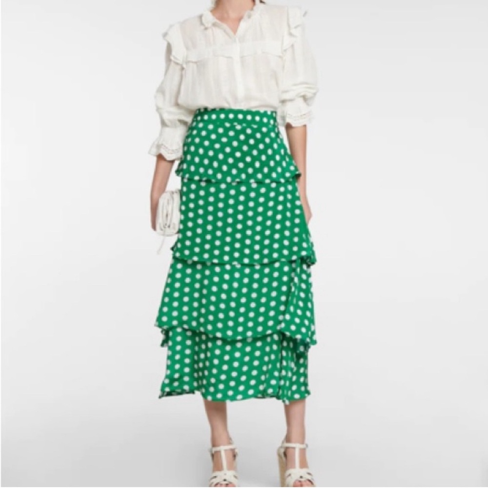 New Alexandra Miro Frieda tiered silk chiffon polka dot skirt 💚
